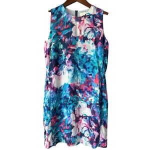 Cynthia Rowley 100% Silk Blue Dress Sz 6 Watercolor Floral Sleeveless Coastal  
